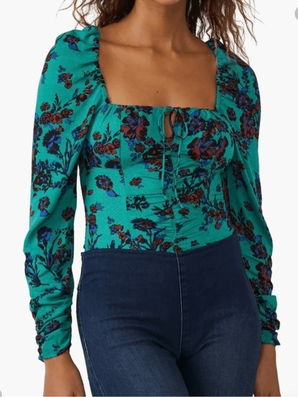 NWT Hilary Printed Top Blouse Green Combo Small Extra Small Floral OB1569574